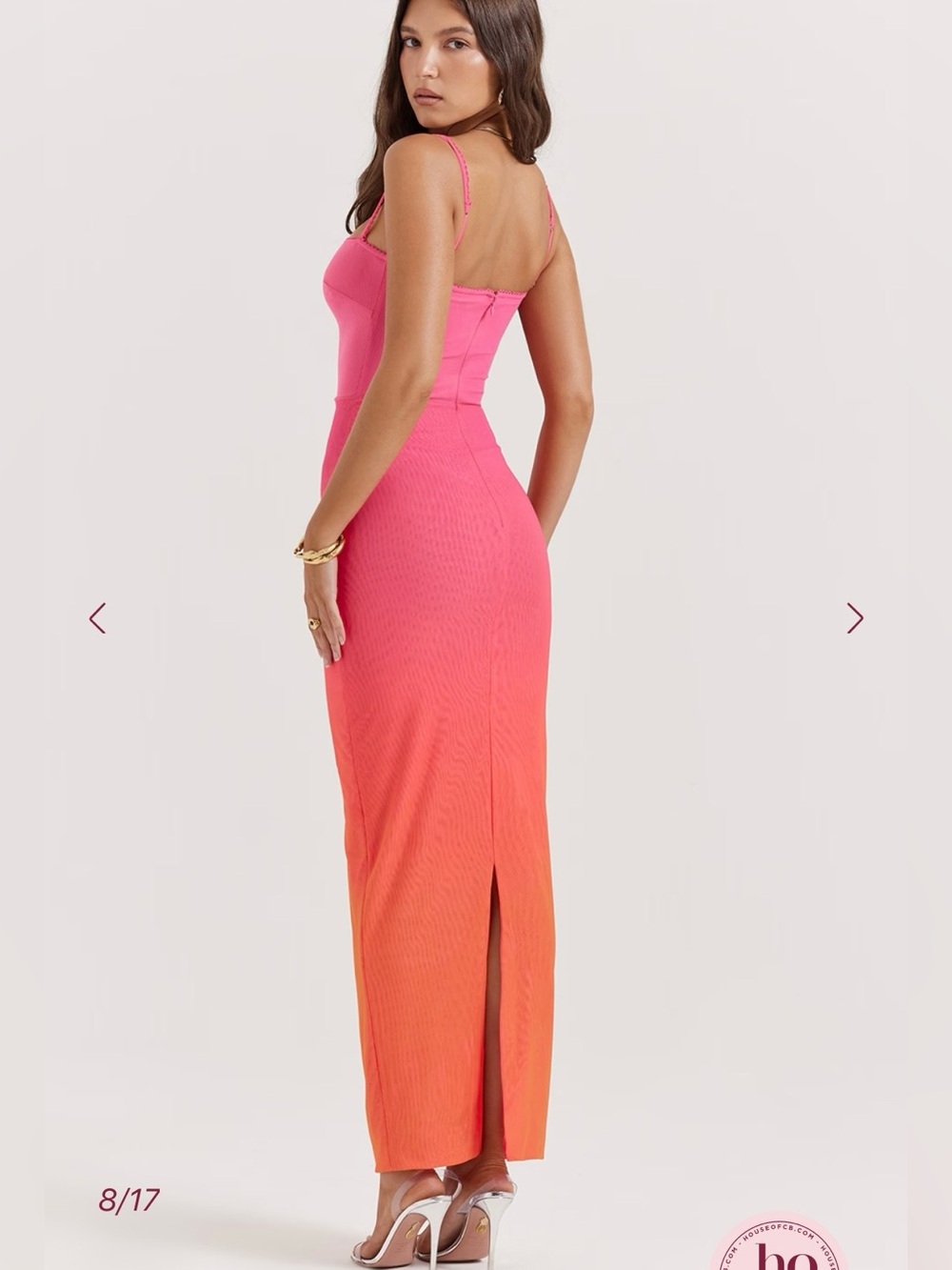 House of CB Calista Ombré Flame Mesh Corset Maxi Dress Size 10/12 L+/XL - Picture 3 of 16